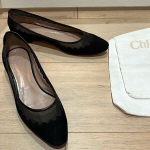 Black suede and mesh Chloe flats in size 42